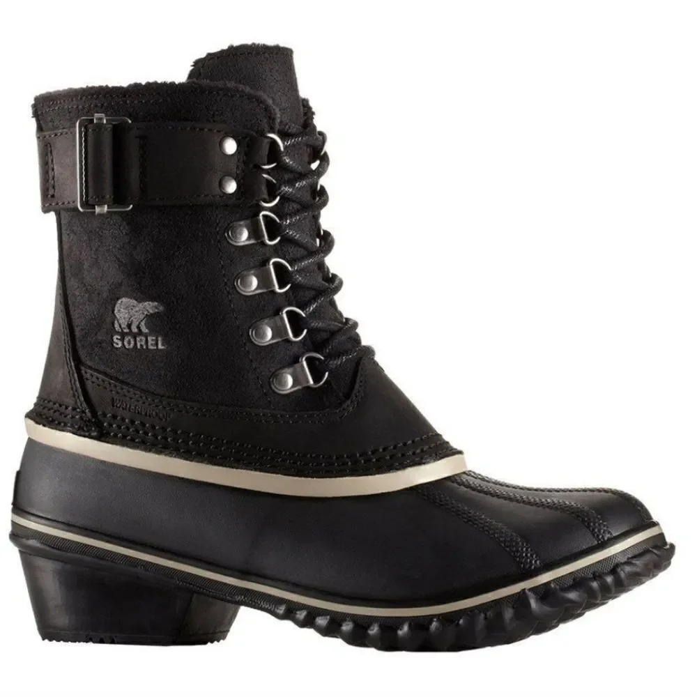 Sorel Fancy Lace II Black Oiled Suede Leather Winter Snow Duck Boots Woman's 9‎